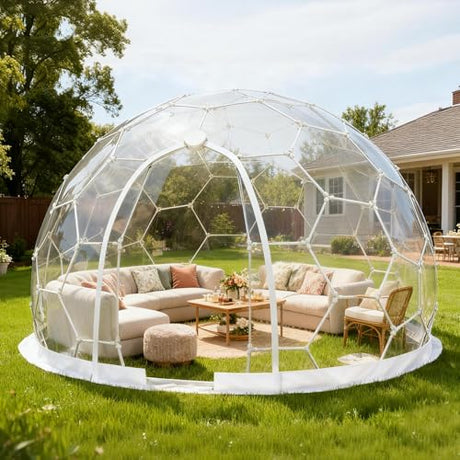 Garden Dome Tent, 12 x 7.2 ft Outdoor Clear Tent House for 4-7 Person, Waterproof PVC Bubble Dome House for Backyard Party Camping WUHUWOO