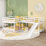 L-Shaped Quad Bunk Bed, Four Bunk Bed Twin Over Twin with Angle Ladder,Wooden Corner 4 Bed Bunk Bed Compatible with 0, Teens, Adults, No Box Spring Needed (Twin, Grey),Modern Style MhaRt