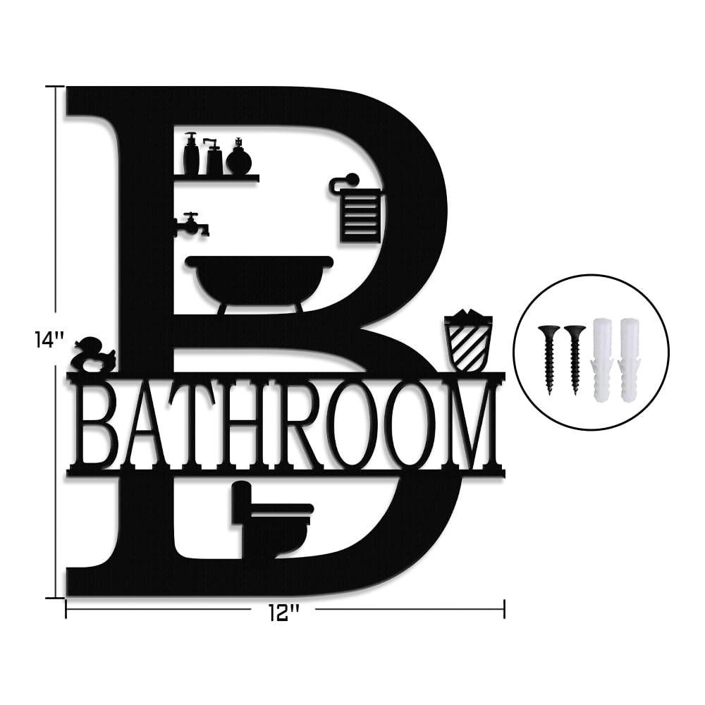 XORT Metal Bathroom Wall Decor, Farmhouse Metal Bathroom Wall Art, Funny Bathroom Sign for Modern Home Hanging Decorations. (Black - 12 x 14 inch)