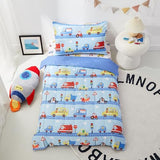 PINNKKU 4-Piece Toddler Bedding Set, Includes 1 Flat Sheet, 1 Fitted Sheet, 1 Comforter and 1 Reversible Pillowcase, Standard Toddler Comforter & Sheet Set, Ultra Soft Toddler Bed Set, Cars & Road PINNKKU