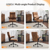 VINGLI Microfiber Brown Rolling Ergonomic Office Desk Chair with Padded Flip-up Arms, 360°Swivel High Back Executive Computer Chair with Wheels for Game，Home Small Space, Study Room, Reading Room VINGLI