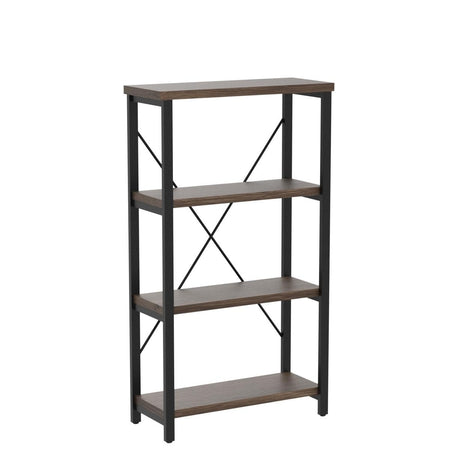Rustic Solid Wood 4-Tier Bookshelf with Industrial Metal Frame - Vintage Storage Organizer in Retro Brown AY-AOYUAN
