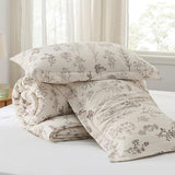 Bedsure Queen Comforter Set - Beige Bed Set, 3 Pieces Cute Floral Bedding, 1 Soft Botanical Flowers Comforter and 2 Pillow Shams Bedsure