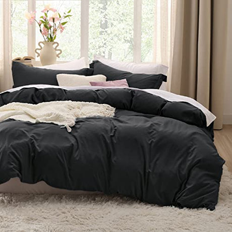 Bedsure Black Duvet Cover Full Size - 3 Pieces Prewashed Extra Soft Cotton-Like Polyester Bedding Set, Includes 1 Duvet Cover 80x90 Inches with Zipper Closure & 2 Pillow Shams, Comforter Not Included Bedsure