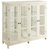BOWERY HILL 4 Door Glass Display Curio China Accent Cabinet in Antique White BOWERY HILL