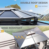 DWVO 10x10ft Gazebo Hardtop Double Roof Polycarbonate Canopy Outdoor with Netting and Shaded Curtains, Aluminum Frame Garden Tent for Patio, Backyard, Deck and Lawns, Gray DWVO