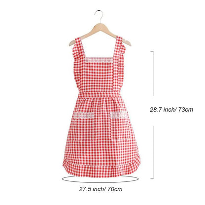 GIGGSKZE Plaid Apron Hat Set Cotton Chef Apron with Two Pockets for Cooking Kitchen Gardening Coffee Shops (Red)