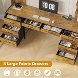 ADORNEVE Full Size Loft Bed with Desk and 8 Storage Drawers, Metal Loft Beds Full with LED Lights & Charging Sation, Heavy Duty Loft Bed Frame with 6 Storage Shelves, Space-Saving, Rustic Brown ADORNEVE