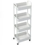 Sywhitta 4-Tier Plastic Rolling Utility Cart with Handle, Multi-Functional Storage Trolley for Office, Living Room, Kitchen, Movable Storage Organizer with Wheels, White Sywhitta
