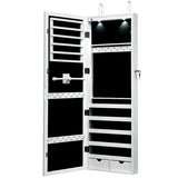 Giantex Jewelry Armoire Wall Door Mounted, Lockable Jewelry Cabinet with 42.5'' Full Length Mirror, 2 LEDs Jewelry Organizer Box with 2 Drawers, Mirror with Jewelry Storage (White) Giantex