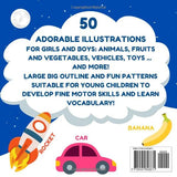 My First Coloring Book: 12 Months Old and plus : Coloring Book with Thick Outlines for Babies and Toddlers (animals, fruits & vegetables, vehicles, household objects, clothes ...) WoodArtSupply