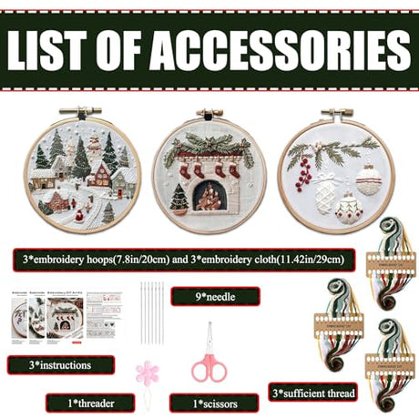 Ramonbell 15pcs Christmas Cross Stitch Kits, Christmas Needlepoint Kits, DIY Embroidery Starter Kit for Adults and Beginners, Birthday Gift for Handicraft Enthusiasts Ramonbell
