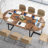 Tangkula 95" Conference Table, Large Oval Meeting Table for 10-12, 2 Cable Management Grommets, Sturdy Metal Legs, Industrial Business Training Seminar Table for Office Conference Room (Rustic Brown) Tangkula