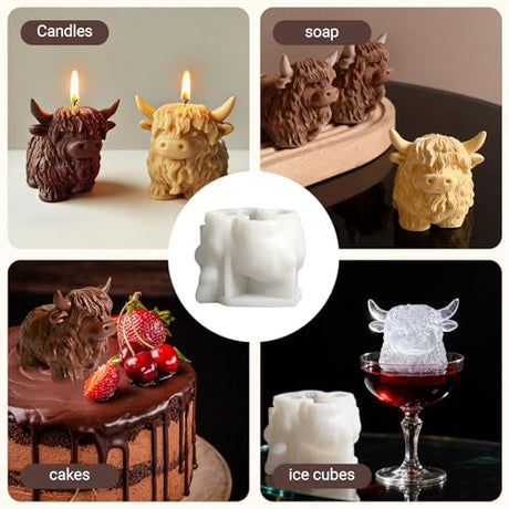 houlishu Cow-Shaped Silicone Molds for 3D Candle Making, Unique Animal Mold, Silicone Food Grade Moulds for Crafts Cake Jelly Gummy Wax Soap Ice Mould for Home Decor houlishu
