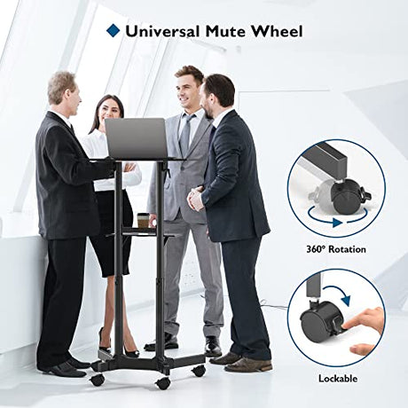 BONTEC Lecterns & Podiums Portable Mobile Standing Laptop Desk, Height Adjustable, Sit Stand, Home Office Classroom Pulpit Stand Up Desk Workstation, Rolling Table Laptop Cart with Storage Tray BONTEC