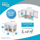 INTERNET'S BEST Decorative Dog Kennel with Pet Bed, Small Pet House, Double Door Indoor Crate, Engineered Wood & Wire Furniture, Side Table & Nightstand, Fits Small Dogs - White Internet's Best