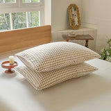 NSNLGSGC Tan Gingham Twin Quilt Set, Soft Pre-Washed Microfiber Taupe Plaid Twin Bedspread, Lightweight Checked Summer Quilt, Grid Bedding Coverlets for All Seasons (Includes 1 Quilt, 1 Pillow Sham) NSNLGSGC