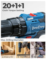 DongCheng 20V MAX Brushless Cordless 1/2" Hammer Drill Kit, 2 Batteries and Charger, 20+1+1 Metal Clutch, 435 in.lbs, 27000 IPM Compact Impact Drill for Drilling Brick Wall, Metal, Wood, Screws Dong Cheng