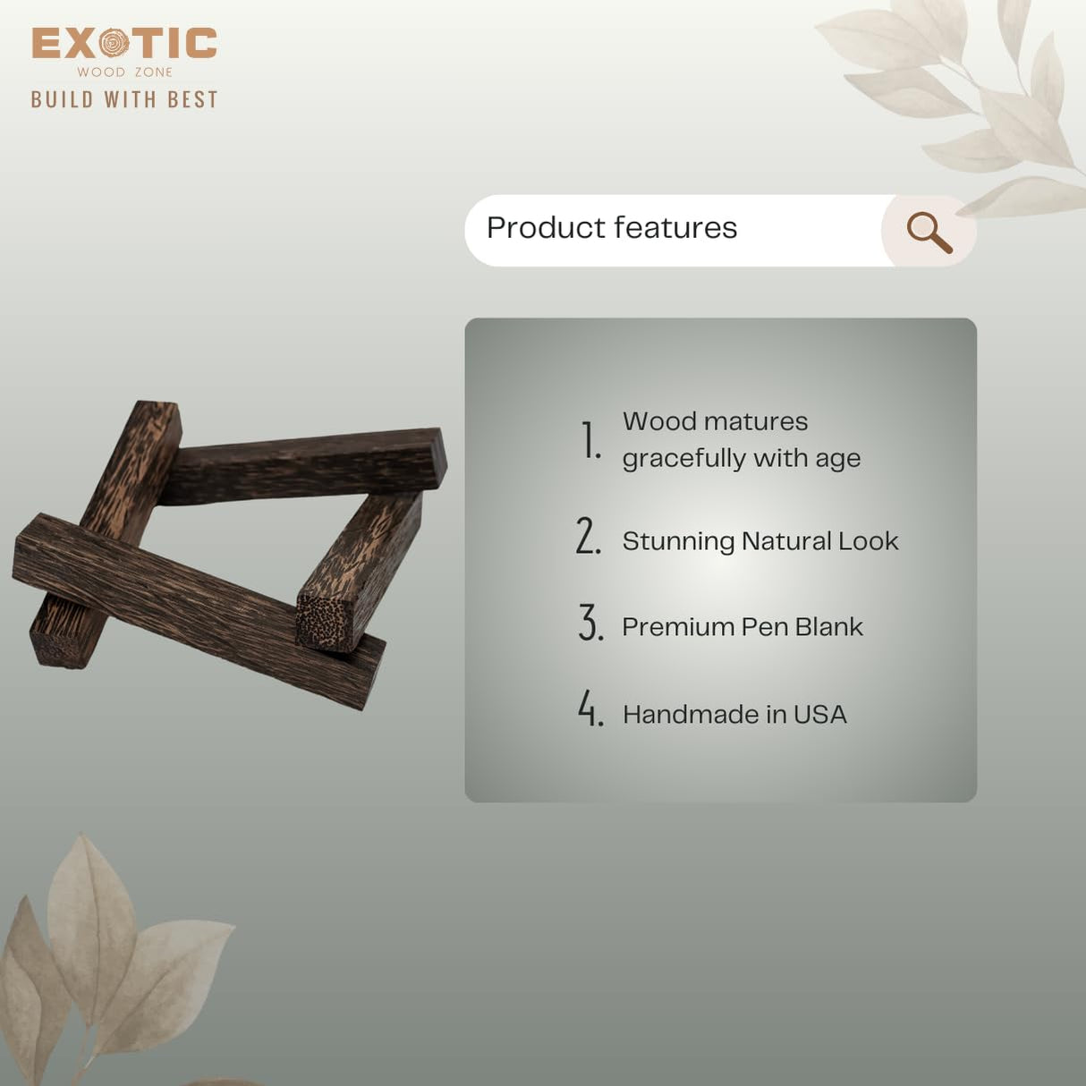 Exotic Wood Zone Black Palm Pen Blank, Wood Turning Supplies - Pen Making Material (3/4" x 3/4" x 6", 20 Pack) Exotic Wood Zone