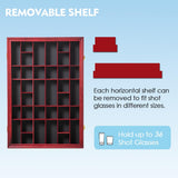 Furnishh 36 Slots Shot Glass Display Case with Lockable Door, Solid Wood Cabinet Collection Holder Wall Mounted Shot Glass Display Storage Box with Removable Shelves, 18"x26", Mahogany Furnishh