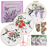 Embroidery Kit for Beginners,3 Pack Hummingbird and Flower Cross Stitch Kits for Adults,Needlepoint kit with Stamped Patterns,Hoop,Threads for Craft Lover,Hand Stitch with Embroidery Skill Techniques