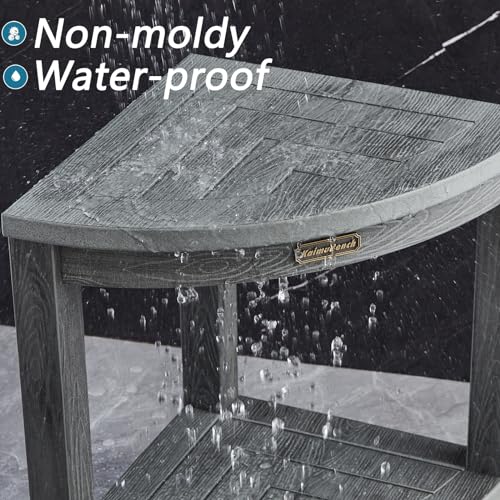 Waterproof Shower Bench for Inside Shower, Gray HDPS Corner Shower Stool for Shaving Legs, Poly Lumber Shower Foot Seat, Plastic Bathroom Shower Bench Seat with Storage Shelf, Non-Slip/No-Maintenance KaimuBench