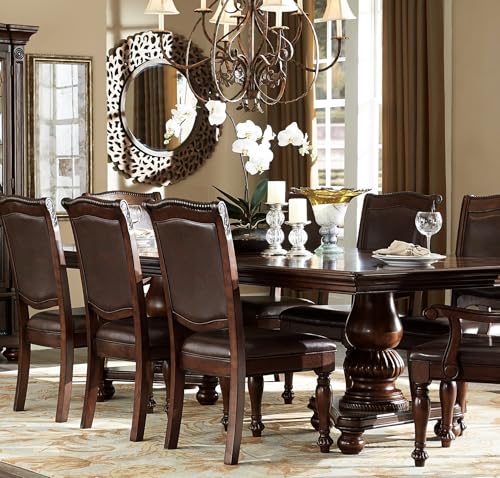 URPRIME Traditional Dining Room Armchairs, Brown Cherry Finish, Upholstered Seat, Wood, of 2 Wood Faux Leather Room, 40.5" Height URPRIME