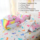 JQinHome Unicorn Full Bedding Sets for Girls Kids,8 Piece Bed in A Bag 3D Pink Sky Rainbow Clouds Theme Unicorn Comforter Set with Sheet Set(Pink Purple) JQinHome