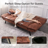 Erdoru Convertible Futon Sofa Bed,71" Modern Premium Faux Leather Futon Couch with Adjustable Backrest&Armrest,Small Loveseat Sleeper Sofa,Dorm Futonsofa for Apartment,Living Room,Whisky Brown Erdoru