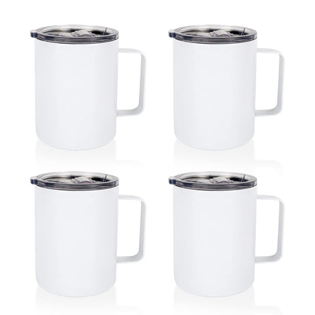 MAIKESUB 4 Pcs Sublimation Mugs Blank Stainless Steel Coffee Tumbler Double Wall Sublimation Blanks Coffee Mugs with Handle and Sliding Lid 12 oz Double Wall Vacuum Insulated for Travel Mug MAIKESUB