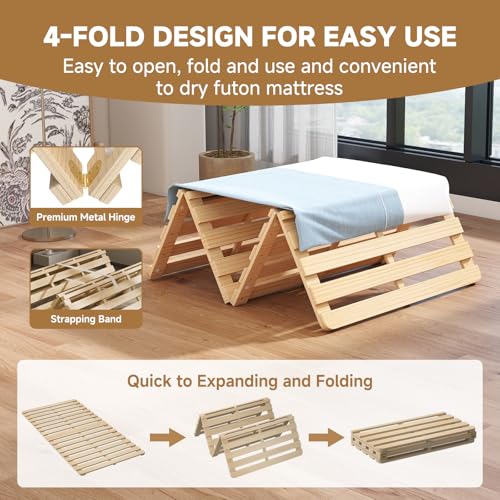LILYPELLE Floor Bed Frame, Breathable Moisture-Proof Bed Plate, Foldable Tatami Bed Frame, Solid Wood Slatted Floor Bed Frame, Japanese Floor Bed for Floor Sleeping or Futon Mattress, Twin LILYPELLE