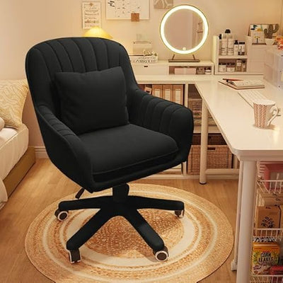 XUEGW Home Office Chair Computer Chair with Mid-Back Upholstered Modern Tufted Computer Task Chair Swivel Height Adjustable Velvet Accent Chair Suitable for Bedroom, Study