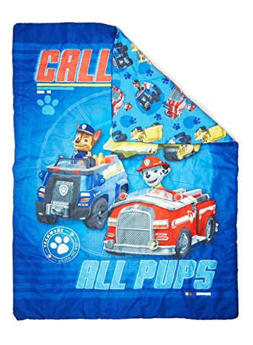 Paw Patrol Calling All Pups 4 Piece Toddler Bedding Set – Includes Comforter, Sheet Set – Fitted + Top Sheet + Reversible Pillowcase for Boys Bed, Blue Paw Patrol