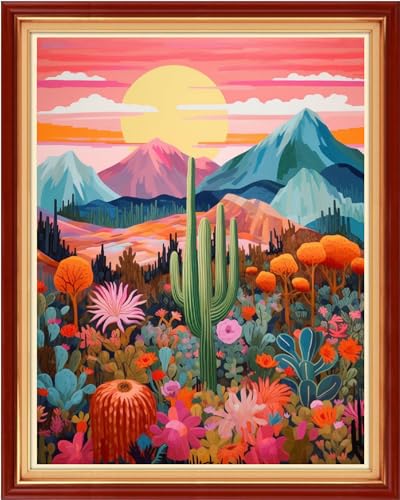 Dimxvean Stamped Cross Stitch Kits,Cross Stitch Kits for Adults Beginners,Embroidery Kits Full Range of Cross Stitch Stamped Kits Needlepoint Kits Cross Stitch Patterns-Sunrise Cactus 16x20 inch