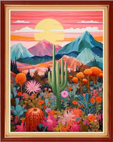 Dimxvean Stamped Cross Stitch Kits,Cross Stitch Kits for Adults Beginners,Embroidery Kits Full Range of Cross Stitch Stamped Kits Needlepoint Kits Cross Stitch Patterns-Sunrise Cactus 16x20 inch