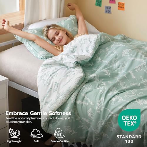 Joiedomi Twin Comforter Set, Sage Green 2 Pieces Floral Twin Bedding Set for School Girls Bed with 1 Soft Reversible Botanical Comforter and 1 Pillow Sham, Bed in a Bag for All Seasons Joiedomi