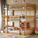 PVWIIK Twin Over Twin Over Twin Wood Bunkbeds for Dorm, Bedroom,Guest Room,Triple Bunk Bed w/Ladder & Guardrails,Detachable Bunk Bed & No Box Spring Needed,Easy Assembly, Oak PVWIIK