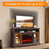 Breezestival 58" Fireplace TV Stand, Modern Entertainment Center for TVs Up to 70”, TV Console with Storage Cabinets, Media Console for Living Room, Brown TV Stand and Black Fireplace Breezestival