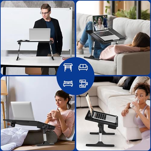 Besign LT05 Adjustable Laptop Table, Lap Desk, Portable Standing Bed Desk, Foldable Sofa Breakfast Tray, Notebook Computer Stand for Reading and Writing, Medium Size, Black BESIGN