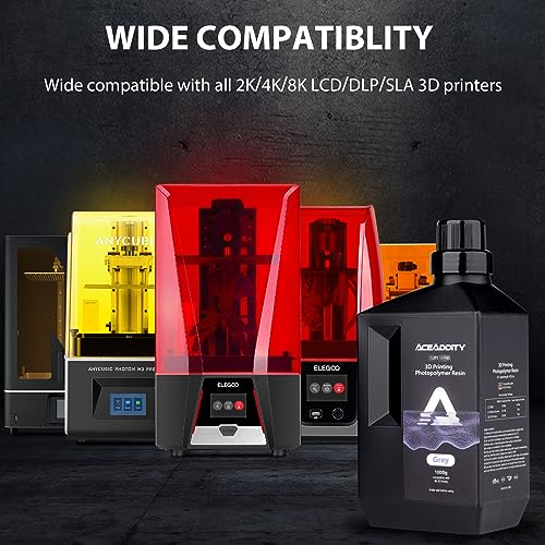 Aceaddity Standard 3D Printer Resin - 405nm Photopolymer Resin LCD/DLP UV-Curing High Precision 3D Printing Liquid Compatible with 8k 3D Printer, 1KG/Bottle (Grey)