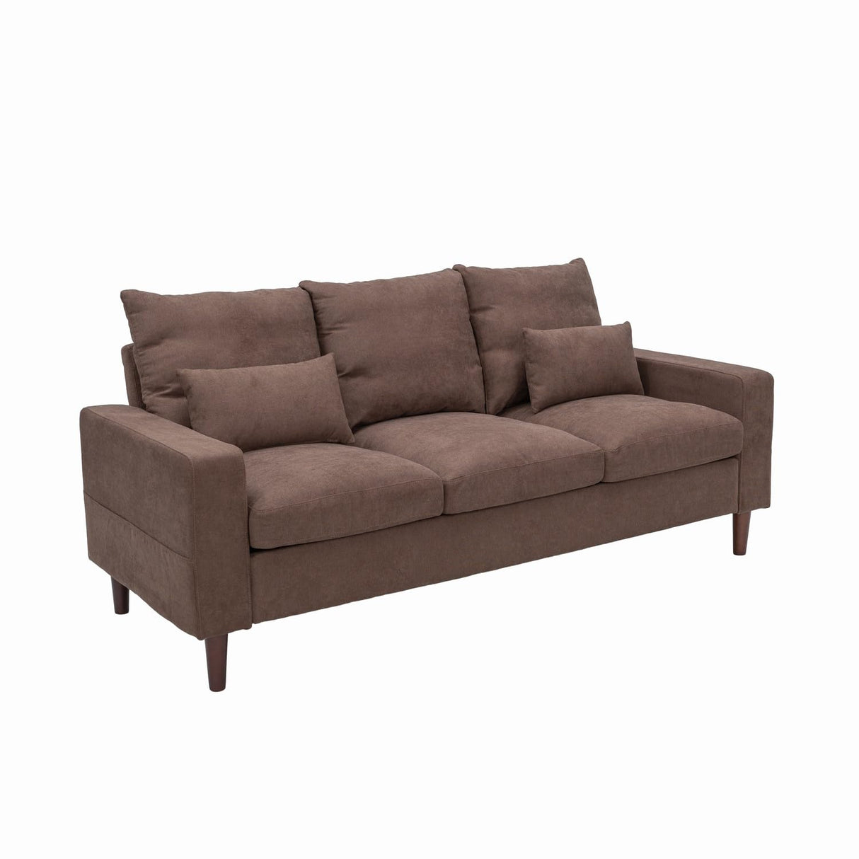 Panana Upholstered Sofas 3 Seater for Living Room Modern Design Simple Couch, Straight Arms, Linen Fabric Upholstery, Tool-Free Assembly (Brown) Panana