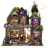 DIY Miniature House Kit, Dollhouse Magic City Gothic Witch House for Adults to Build, Birthday/Christmas Day Gift for Family and Friends, Prefab Tiny Home with LED Lights,Magic Castle