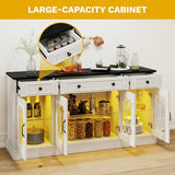 DWVO 65" Buffet Cabinet with 4 Glass Doors Storage, Sideboard Cabinet with 3 Drawers, Coffee Bar with Adjustable Shelves for Kitchen, Living Room, White DWVO