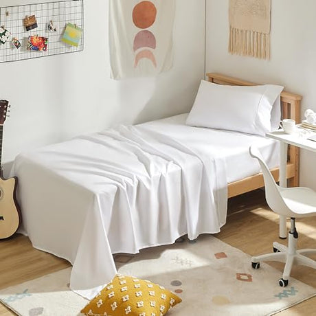 SLEEP ZONE Soft Sheets for Twin Size Bed, 3 Pieces Skin-Friendly & Breathable Sheet Set for Kids, Students, Easy Care Microfiber Sheet Set (White, Twin) SLEEP ZONE
