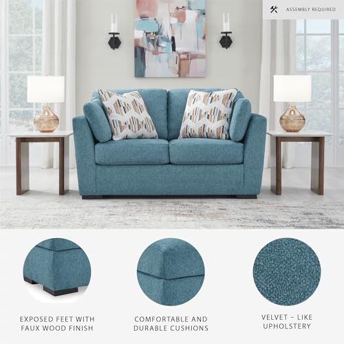 Signature Design by Ashley Keerwick Scandinavian Loveseat with 4 Toss Pillows, Blue Signature Design by Ashley