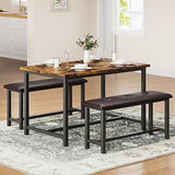 IDEALHOUSE Dining Table Set for 4, Kitchen Table with Upholstered Bench, Rectangular Dining Room Table Set with 2 Benches, 3 Piece Kitchen Table Set for Small Space, Apartment, Studio, Rustic Brown IDEALHOUSE