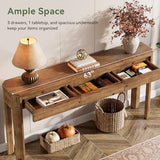 TRIBEWOOD Solid Wood Console Table with 3 Drawers, 63" Long Entryway Table with Rounded Corners, Narrow Sofa Table Behind Couch, Farmhouse Accent Table for Entrance, Hallway, Living Room, Rustic Brown TRIBEWOOD