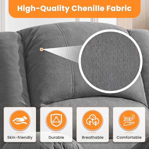 Oversized Recliner Chair with Massage and Heat for Adults, 360° Swivel Rocking Recliner, Big Seat Living Room Chair with Ergonomic Design, Cup Holders and Side Pockets
