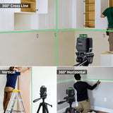 Firecore 360° Laser Level with Tripod, 100Ft Self Leveling Laser Level Green Cross Line Laser Leveler Tool for Picture Hanging Wall Tile Floor Construction, 60" Compact Tripod & Carry Pouch Included Firecore