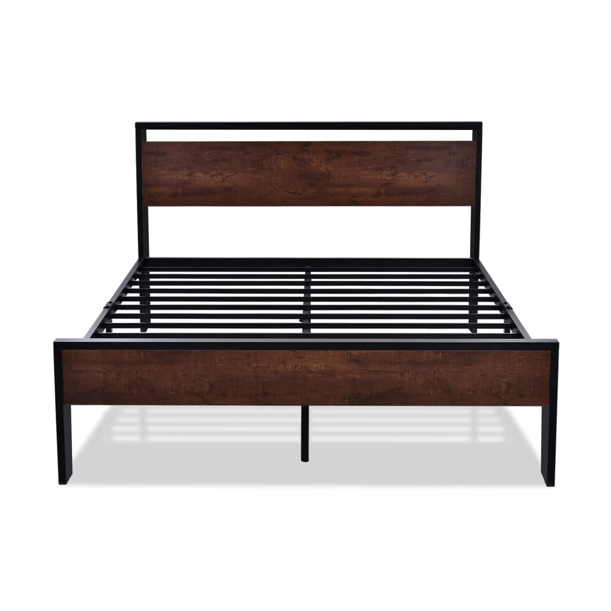 SHA CERLIN 14-Inch Queen Metal Platform Bed with Wooden Headboard and Footboard, No Box Spring Required, Mahogany Finish SHA CERLIN